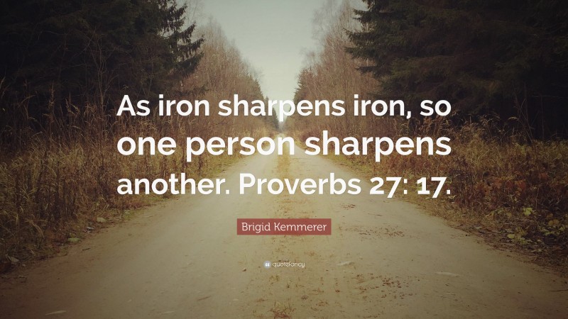 Brigid Kemmerer Quote: “As iron sharpens iron, so one person sharpens another. Proverbs 27: 17.”