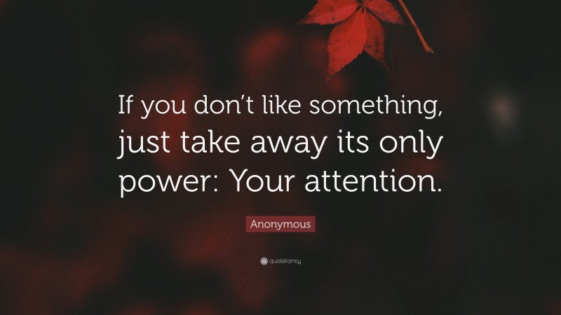 Anonymous Quote: “If you don’t like something, just take away its only power: Your attention.”