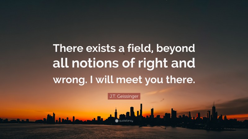 J.T. Geissinger Quote: “There exists a field, beyond all notions of right and wrong. I will meet you there.”