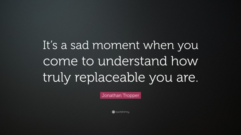 Jonathan Tropper Quote: “It’s a sad moment when you come to understand how truly replaceable you are.”
