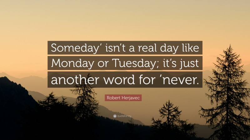 Robert Herjavec Quote: “Someday’ isn’t a real day like Monday or Tuesday; it’s just another word for ’never.”