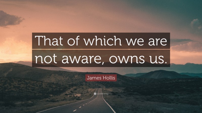 James Hollis Quote: “That of which we are not aware, owns us.”