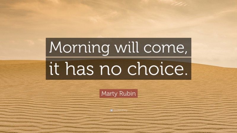 Marty Rubin Quote: “Morning will come, it has no choice.”