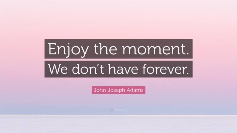 John Joseph Adams Quote: “Enjoy the moment. We don’t have forever.”