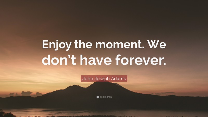 John Joseph Adams Quote: “Enjoy the moment. We don’t have forever.”