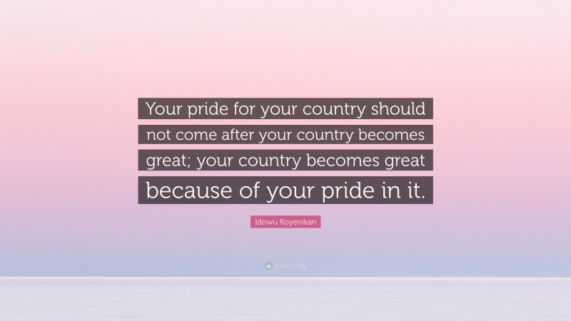 Idowu Koyenikan Quote: “Your pride for your country should not come after your country becomes great; your country becomes great because of your pride in it.”