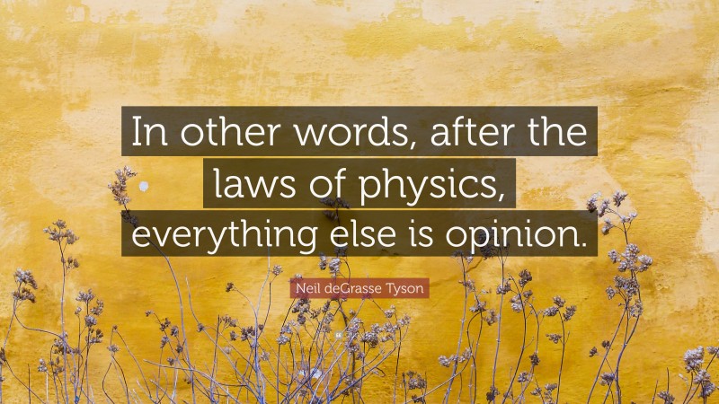 Neil deGrasse Tyson Quote: “In other words, after the laws of physics, everything else is opinion.”