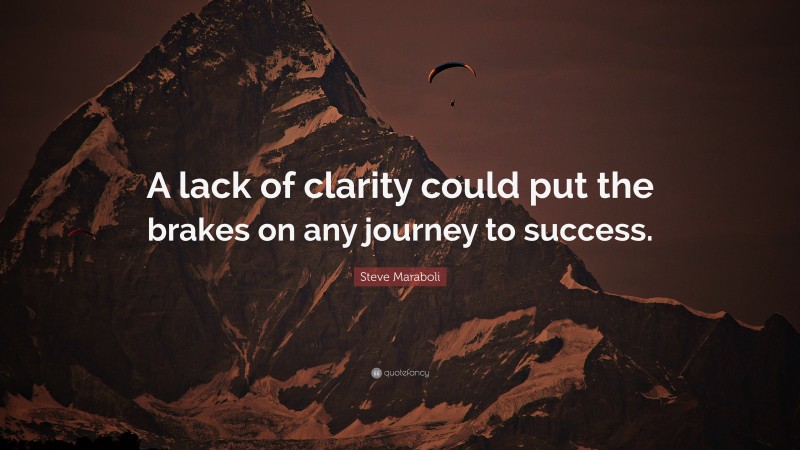 Steve Maraboli Quote: “A lack of clarity could put the brakes on any journey to success.”