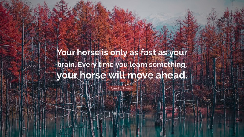 Carol S. Dweck Quote: “Your horse is only as fast as your brain. Every time you learn something, your horse will move ahead.”