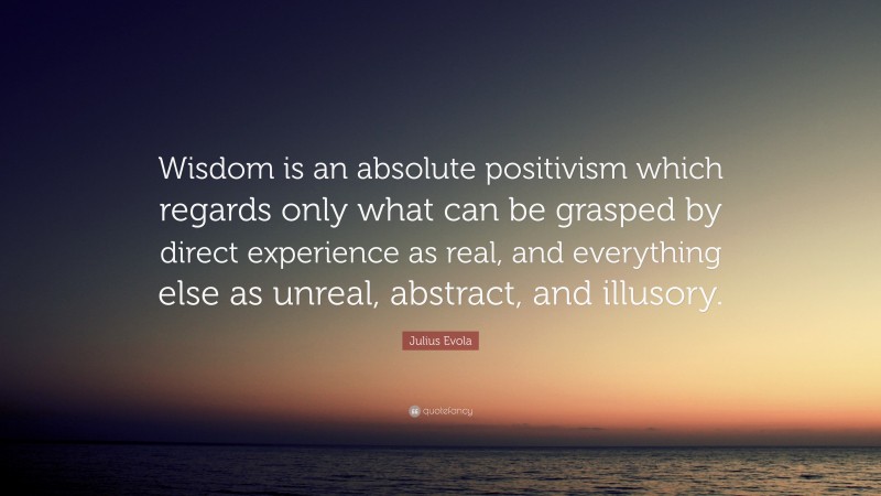 Julius Evola Quote: “Wisdom is an absolute positivism which regards only what can be grasped by direct experience as real, and everything else as unreal, abstract, and illusory.”