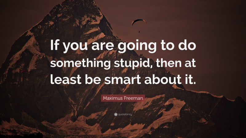 Maximus Freeman Quote: “If you are going to do something stupid, then at least be smart about it.”
