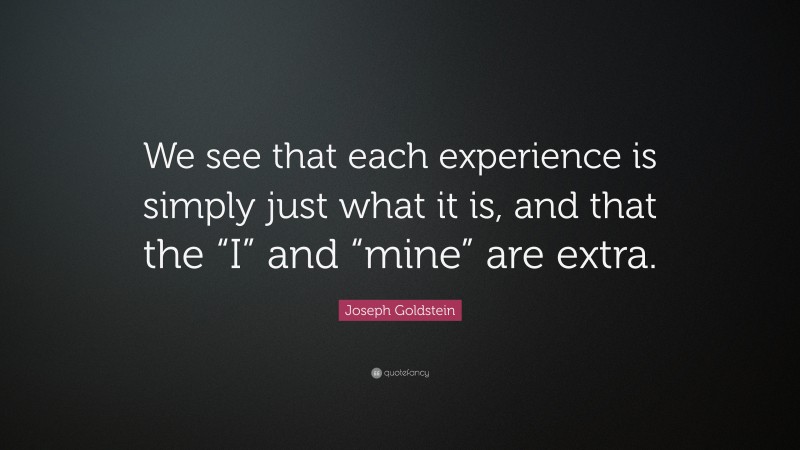 Joseph Goldstein Quote: “We see that each experience is simply just what it is, and that the “I” and “mine” are extra.”