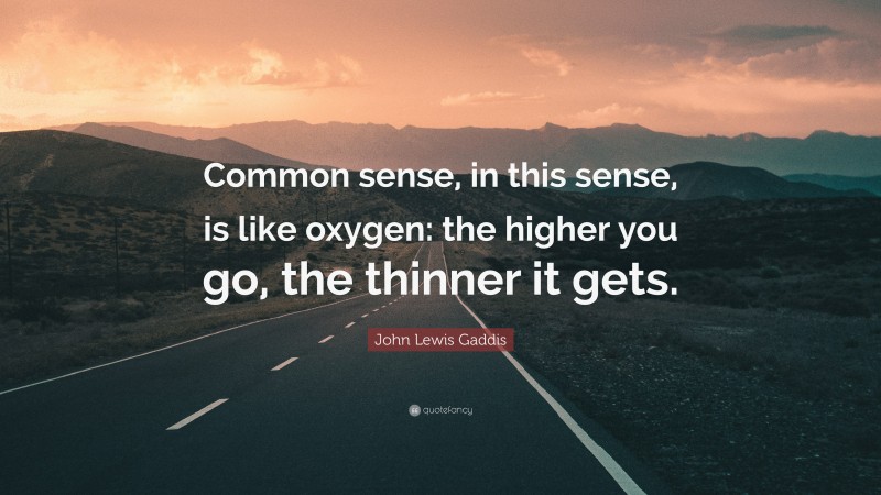 John Lewis Gaddis Quote: “Common sense, in this sense, is like oxygen: the higher you go, the thinner it gets.”