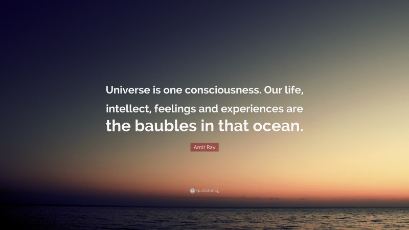 Amit Ray Quote: “Universe is one consciousness. Our life, intellect, feelings and experiences are the baubles in that ocean.”