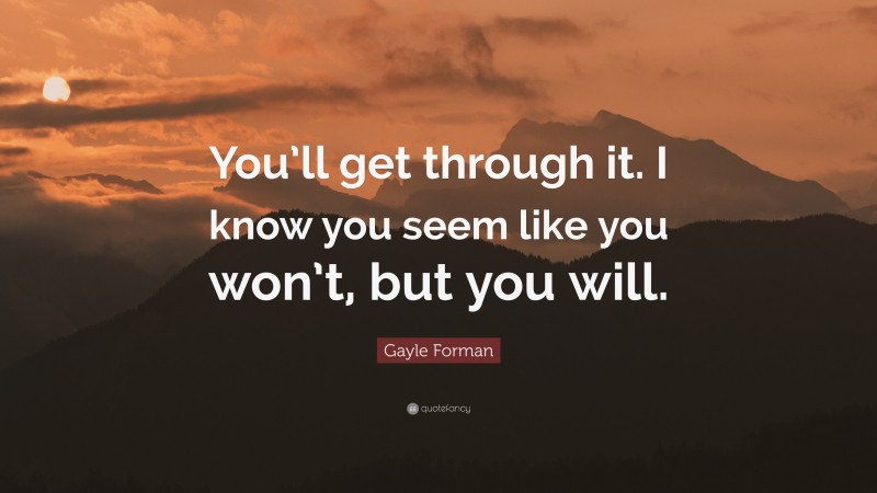 Gayle Forman Quote: “You’ll get through it. I know you seem like you won’t, but you will.”