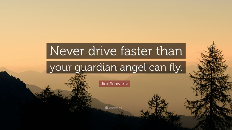 Jinx Schwartz Quote: “Never drive faster than your guardian angel can fly.”