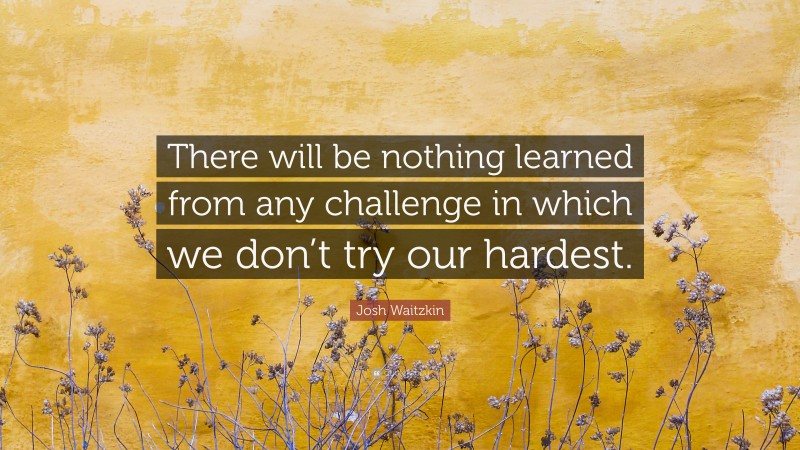 Josh Waitzkin Quote: “There will be nothing learned from any challenge in which we don’t try our hardest.”