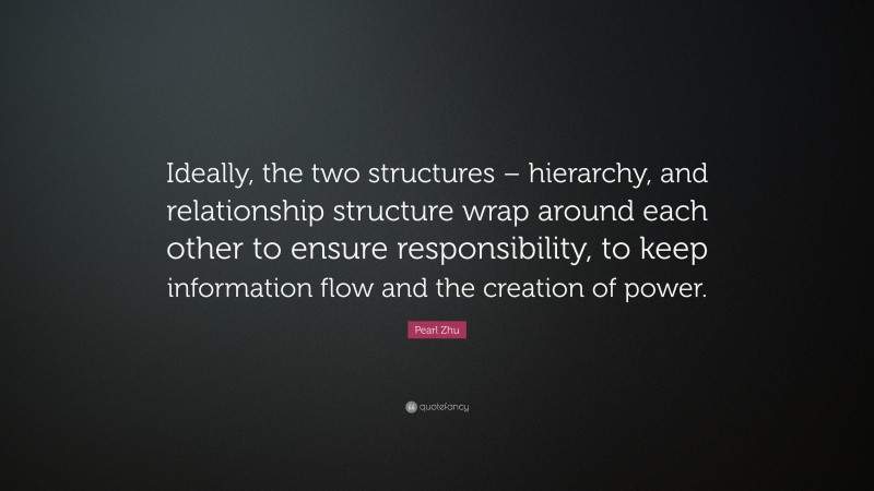 Pearl Zhu Quote: “Ideally, the two structures – hierarchy, and relationship structure wrap around each other to ensure responsibility, to keep information flow and the creation of power.”