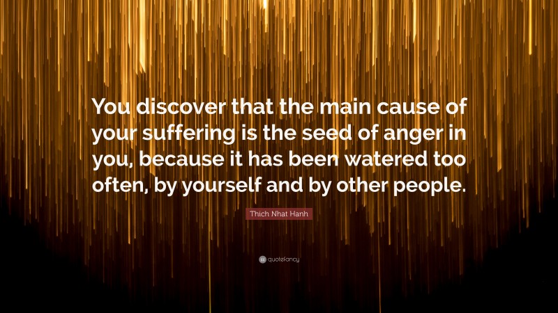 Thich Nhat Hanh Quote: “You discover that the main cause of your suffering is the seed of anger in you, because it has been watered too often, by yourself and by other people.”