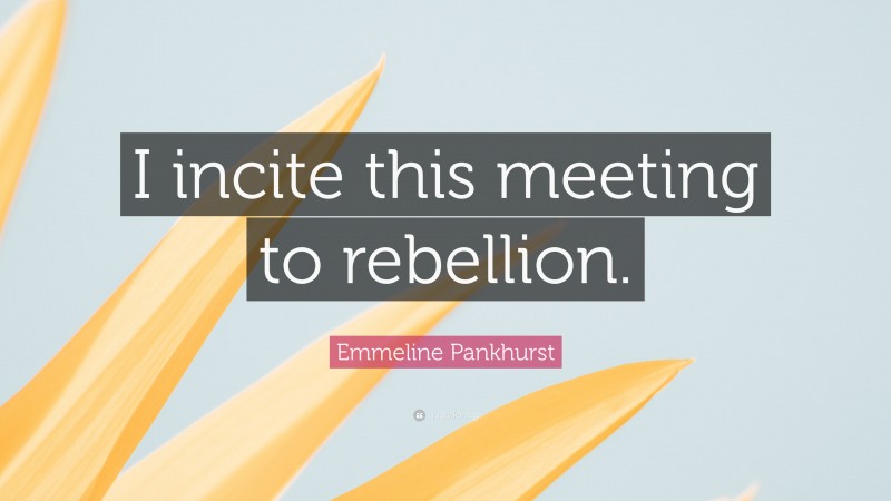 Emmeline Pankhurst Quote: “I incite this meeting to rebellion.”