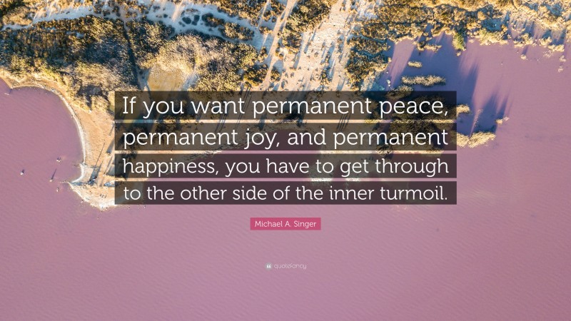 Michael A. Singer Quote: “If you want permanent peace, permanent joy, and permanent happiness, you have to get through to the other side of the inner turmoil.”