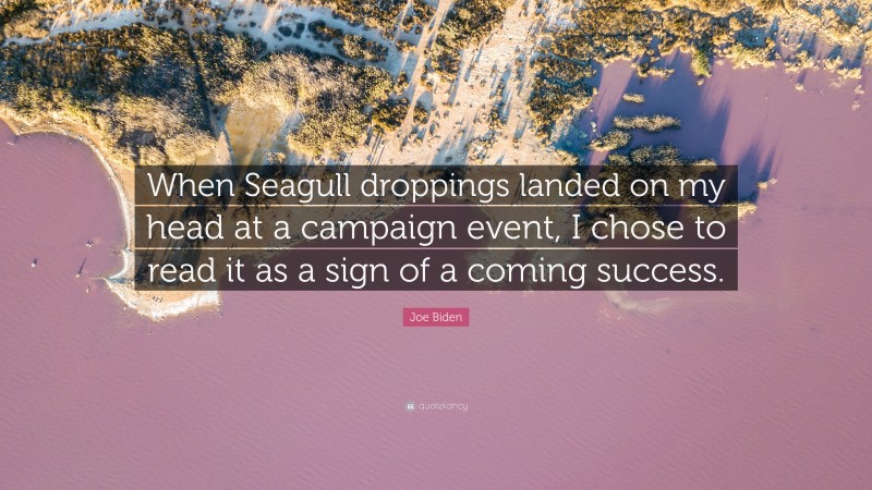 Joe Biden Quote: “When Seagull droppings landed on my head at a campaign event, I chose to read it as a sign of a coming success.”