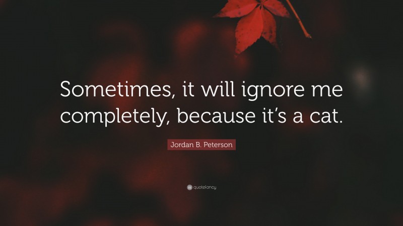 Jordan B. Peterson Quote: “Sometimes, it will ignore me completely, because it’s a cat.”