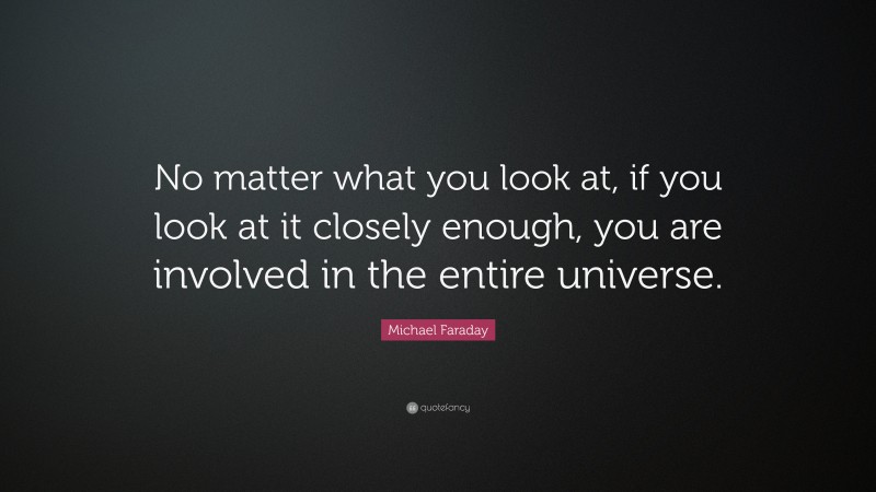 Michael Faraday Quote: “No matter what you look at, if you look at it closely enough, you are involved in the entire universe.”
