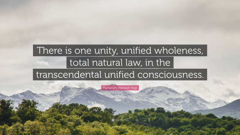 Maharishi Mahesh Yogi Quote: “There is one unity, unified wholeness, total natural law, in the transcendental unified consciousness.”