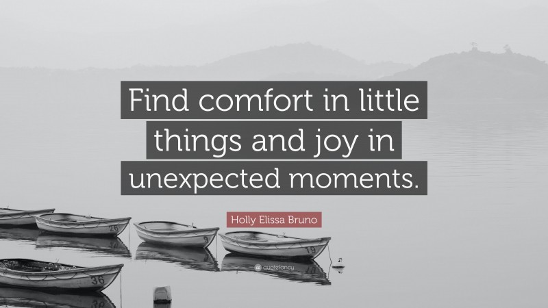 Holly Elissa Bruno Quote: “Find comfort in little things and joy in unexpected moments.”