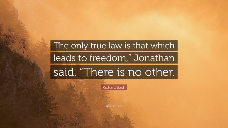 Richard Bach Quote: “The only true law is that which leads to freedom,” Jonathan said. “There is no other.”