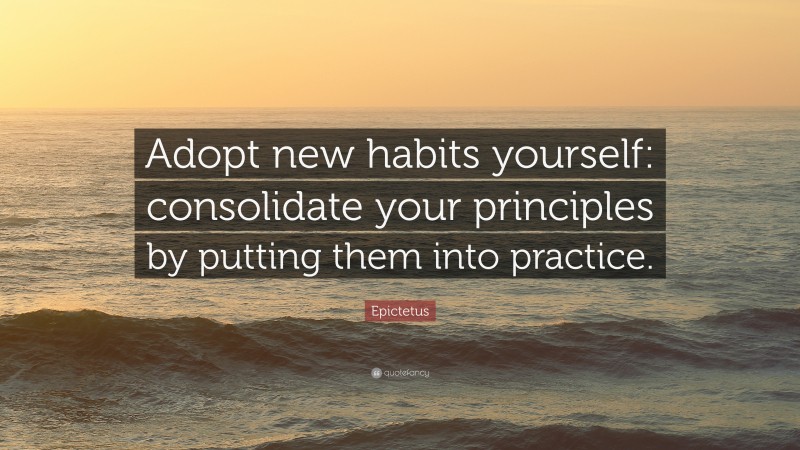 Epictetus Quote: “Adopt new habits yourself: consolidate your principles by putting them into practice.”