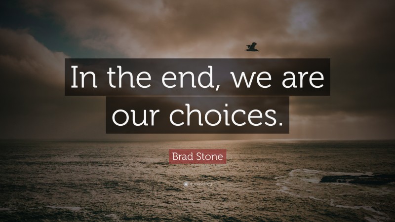 Brad Stone Quote: “In the end, we are our choices.”