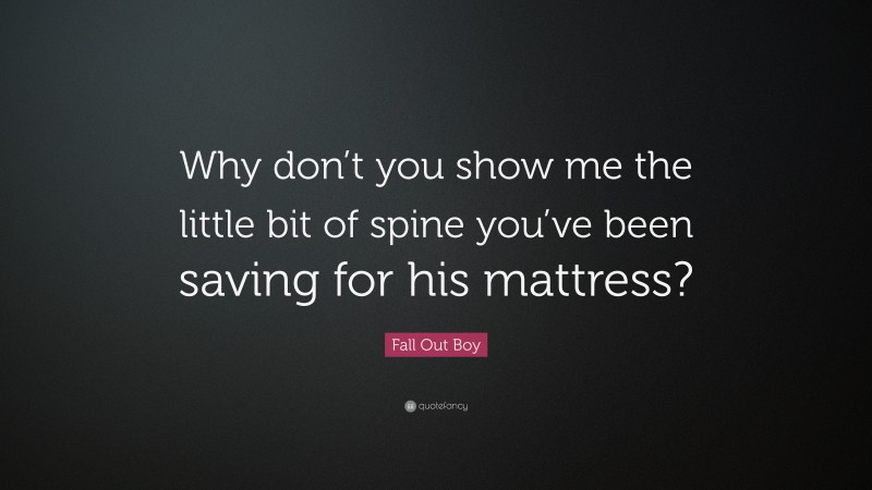 Fall Out Boy Quote: “Why don’t you show me the little bit of spine you’ve been saving for his mattress?”