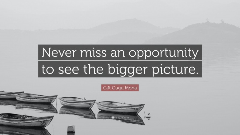 Gift Gugu Mona Quote: “Never miss an opportunity to see the bigger picture.”