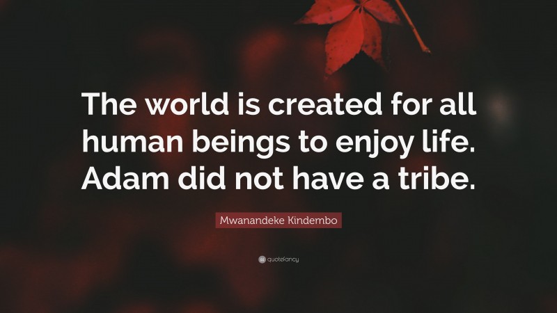 Mwanandeke Kindembo Quote: “The world is created for all human beings to enjoy life. Adam did not have a tribe.”