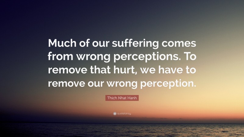 Thich Nhat Hanh Quote: “Much of our suffering comes from wrong perceptions. To remove that hurt, we have to remove our wrong perception.”