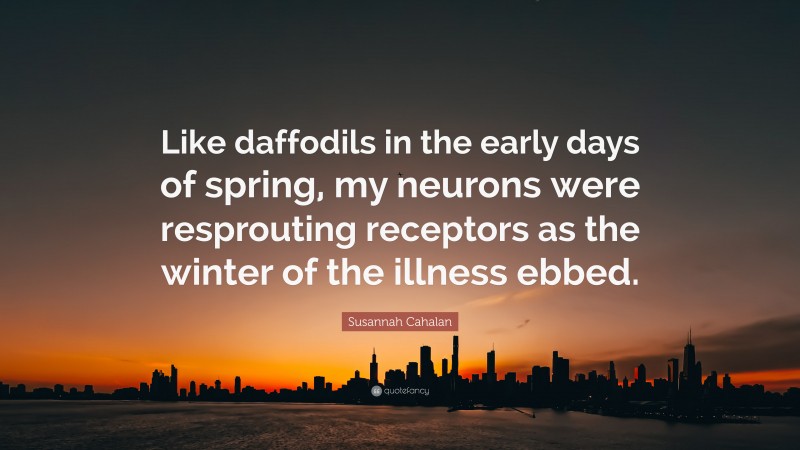 Susannah Cahalan Quote: “Like daffodils in the early days of spring, my neurons were resprouting receptors as the winter of the illness ebbed.”