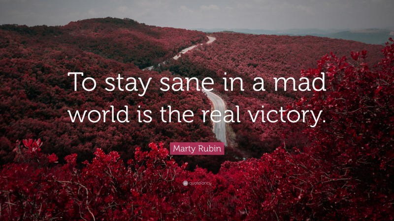 Marty Rubin Quote: “To stay sane in a mad world is the real victory.”