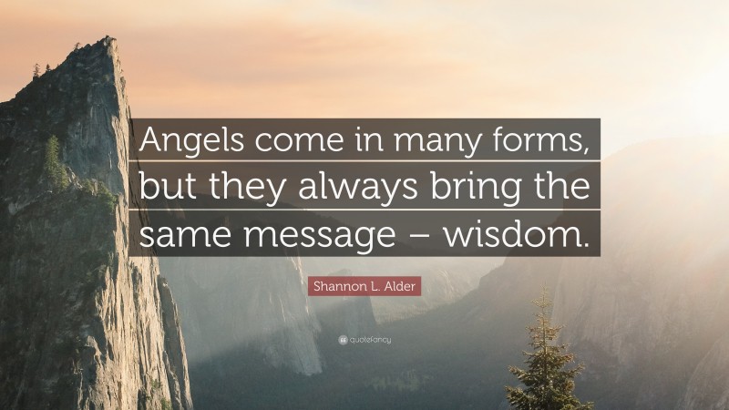 Shannon L. Alder Quote: “Angels come in many forms, but they always bring the same message – wisdom.”
