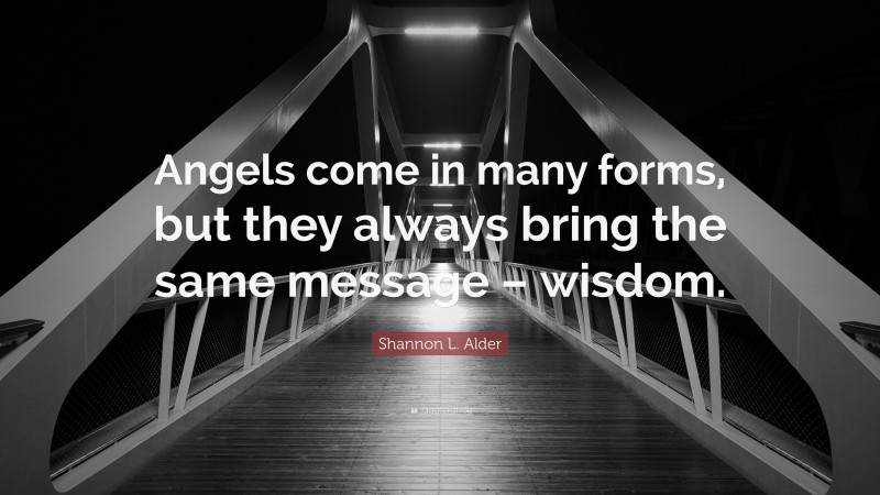 Shannon L. Alder Quote: “Angels come in many forms, but they always bring the same message – wisdom.”