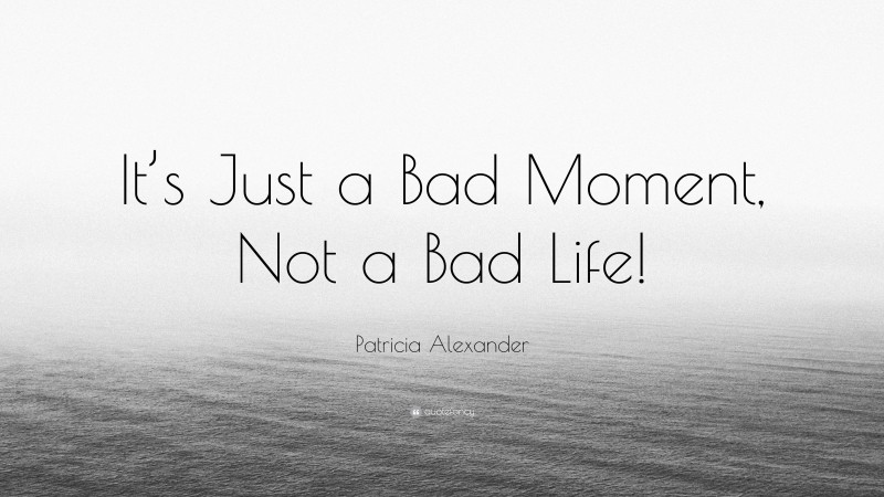 Patricia Alexander Quote: “It’s Just a Bad Moment, Not a Bad Life!”