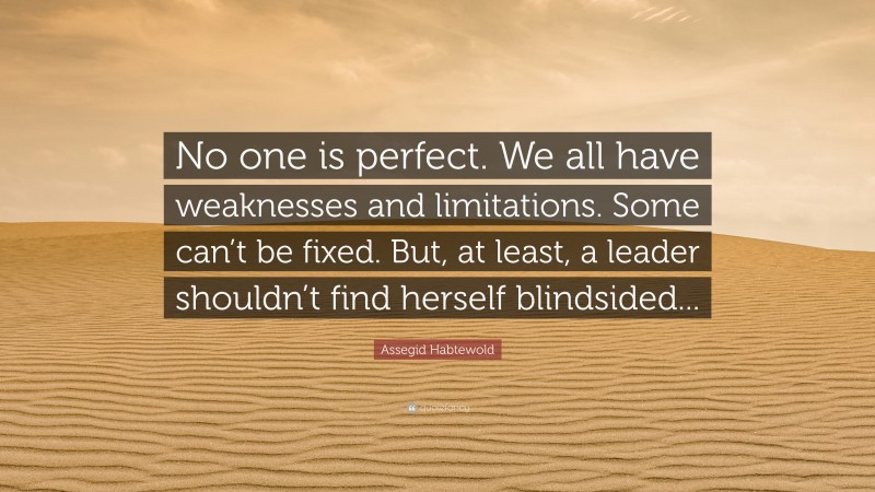 Assegid Habtewold Quote: “No one is perfect. We all have weaknesses and limitations. Some can’t be fixed. But, at least, a leader shouldn’t find herself blindsided...”
