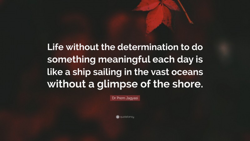 Dr Prem Jagyasi Quote: “Life without the determination to do something meaningful each day is like a ship sailing in the vast oceans without a glimpse of the shore.”