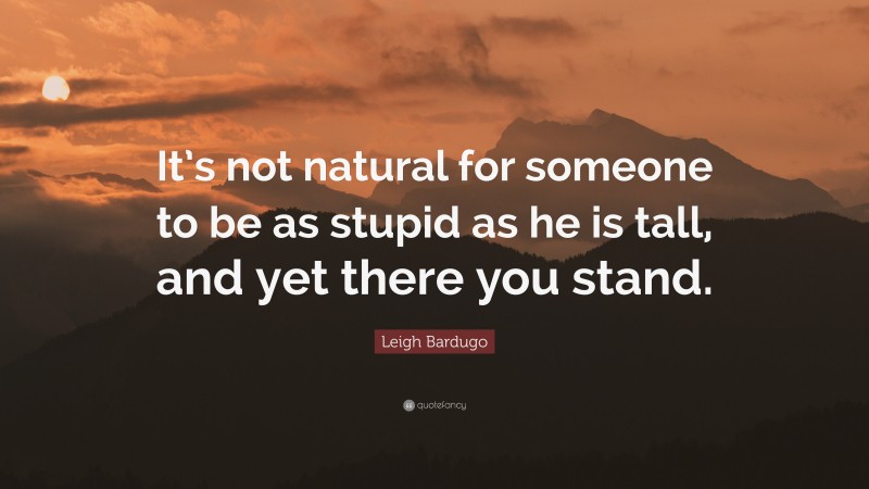 Leigh Bardugo Quote: “It’s not natural for someone to be as stupid as he is tall, and yet there you stand.”