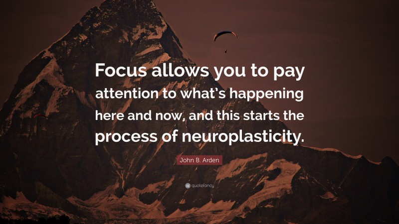 John B. Arden Quote: “Focus allows you to pay attention to what’s happening here and now, and this starts the process of neuroplasticity.”