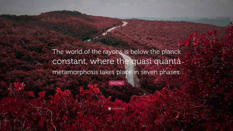 Amit Ray Quote: “The world of the rayons is below the planck constant, where the quasi quanta metamorphosis takes place in seven phases.”