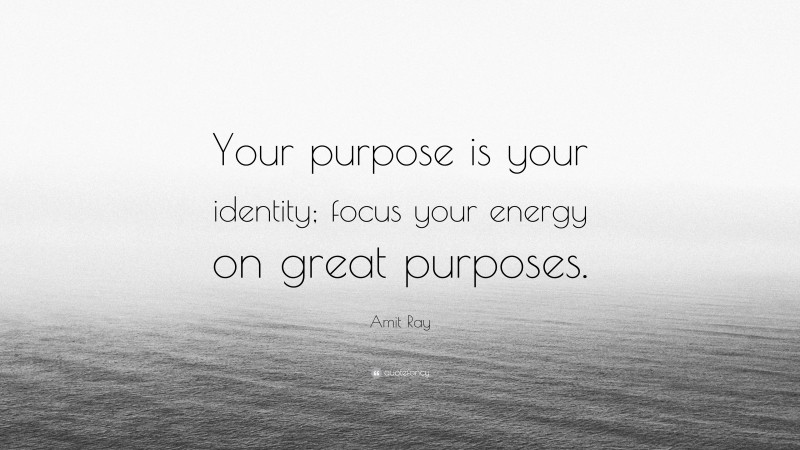 Amit Ray Quote: “Your purpose is your identity; focus your energy on great purposes.”