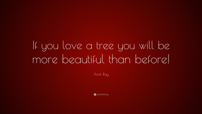 Amit Ray Quote: “If you love a tree you will be more beautiful than before!”