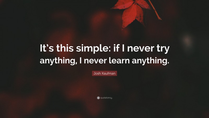 Josh Kaufman Quote: “It’s this simple: if I never try anything, I never learn anything.”